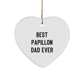 Papillon Dog Dad Gifts for Christmas - Heart Ornament 'Best Papillon Dad Ever' - Image 1